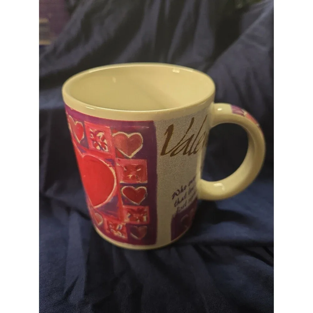 Vintage Bay Island Valentine Ceramic Coffee Mug Heart Collage Script Shabby Chic